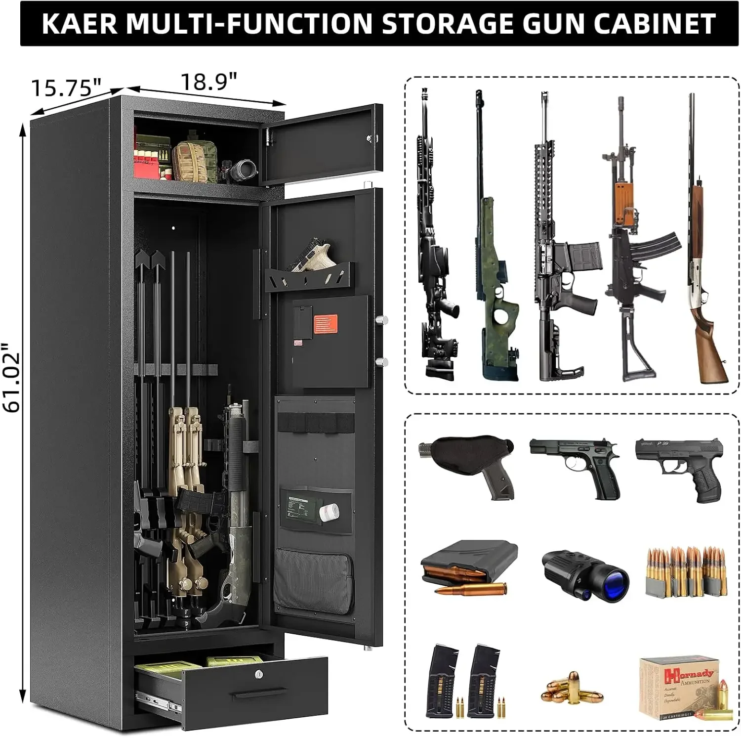 8-10 Gun Safe Rifle Safe,High Capacity Gun Cabinet for Home Rifle and Pistols,Drawer,Magnetic Lamp (Unassembled)