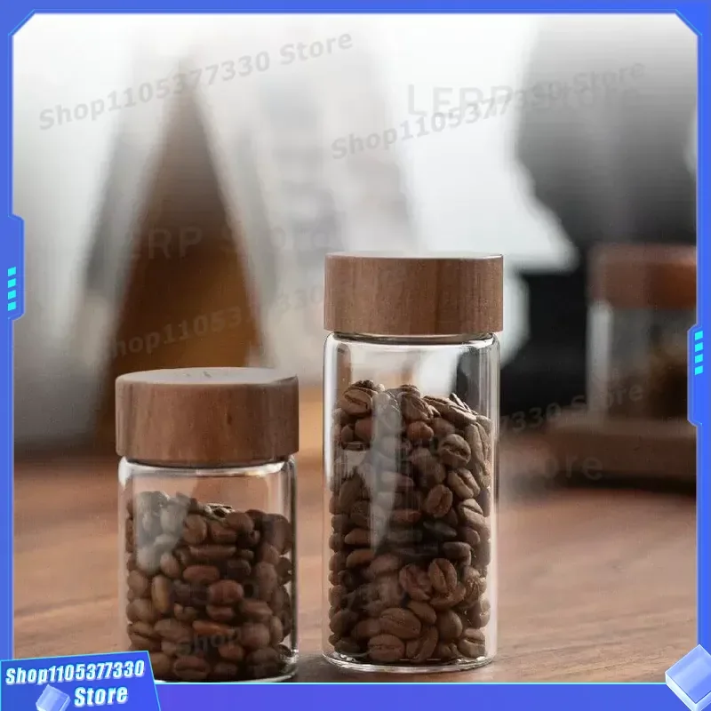 Airtight Glass Coffee Bean Storage Tube with Seal for Freshness Preservation of Ground Powder and Whole Beans in Kitchen