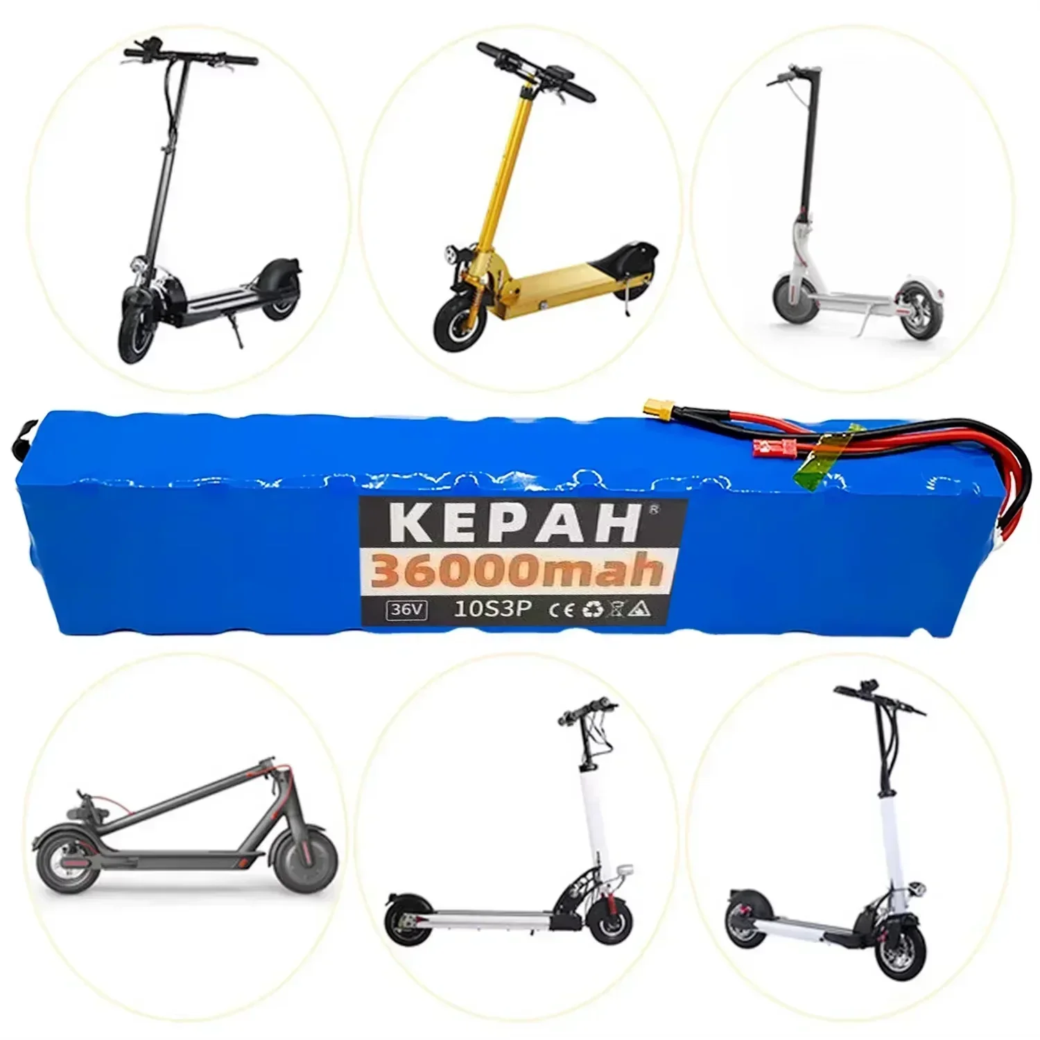 36V 36Ah 18650 rechargeable lithium battery pack 10S3P 500W high power suitable for M365 scooter electric vehicle, with BMS