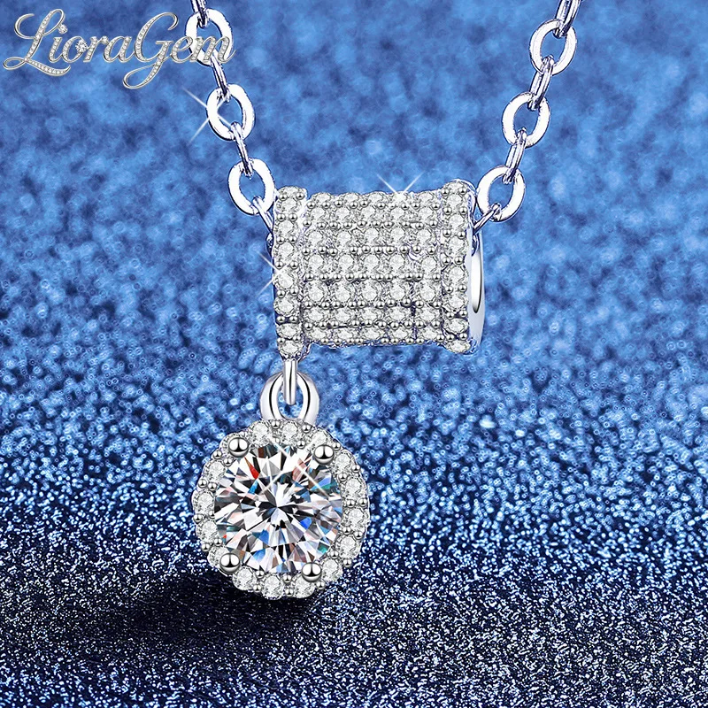LioraGem Platinum PT950 New Moissanite Necklace, A Unique, Slender-Waist-Inspired Collar Necklace with a Diamond-Set Pendant