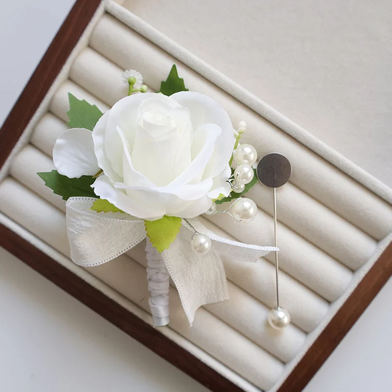 25038 Boutonniere de flor rosa bohemia blanca y ramillete de muñeca perfecto para novias, padrinos de boda y decoraciones de boda