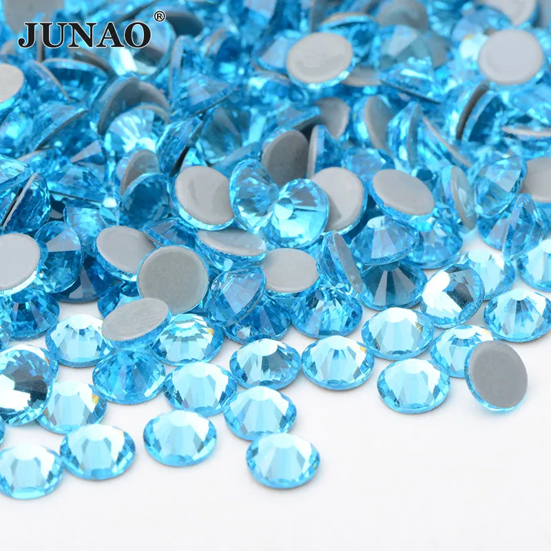 JUNAO SS 6 10 16 20 30 Wholesale AB Crystals Hotfix Glass Rhinestones Flatback Round Strass Stones for Wedding Dress Making