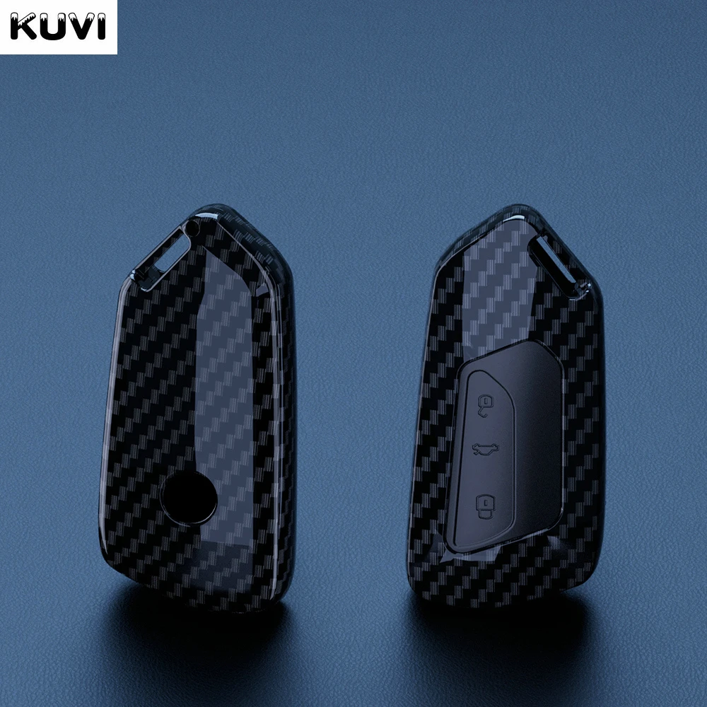 ABS+Carbon Car Key Case Cover Shell Fob For VW Volkswagen Golf 8 MK8 ID.3 ID.4 Cupra Skoda Octavia A8 SEAT Leon MK4 2020 2021 image 2