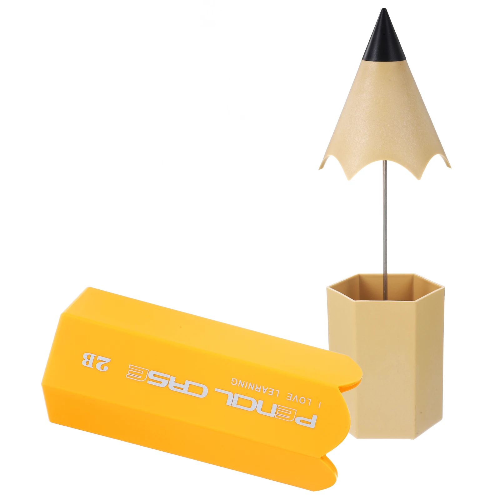 

Pencil Shaped Pen Holder Stationery Storage Box with Lid for Desk Office Yellow Clear Organizer Kids Classroom