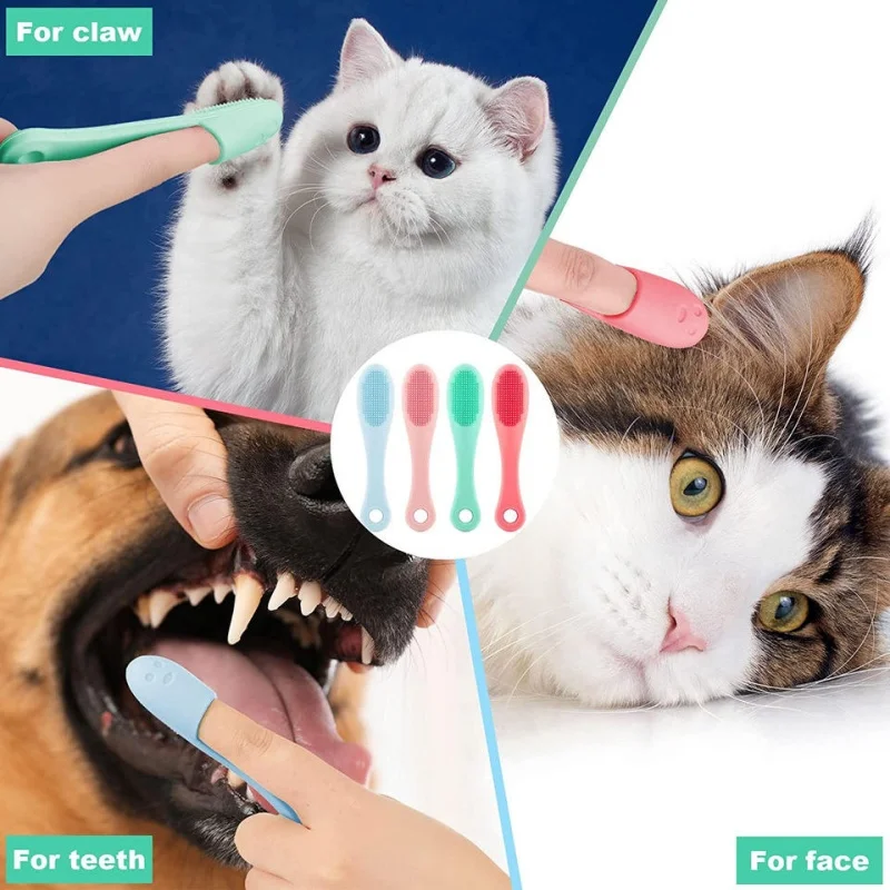 Dog Cat Silicone Finger Toothbrush Pet Teeth Stain & Black Tartar Removal Brush Soft Bristle Pet Oral Grooming Care Supplies