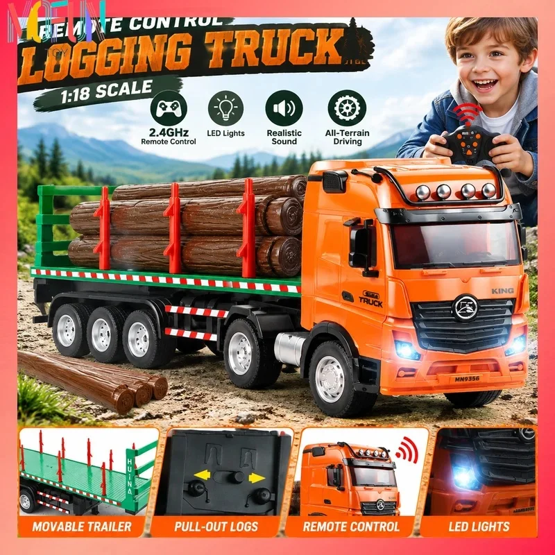 1/18 HuiNa 9 Channel 1313 Remote Control Semi Trailer Logging Truck With Light Sound Effect Transport Vehicle Model