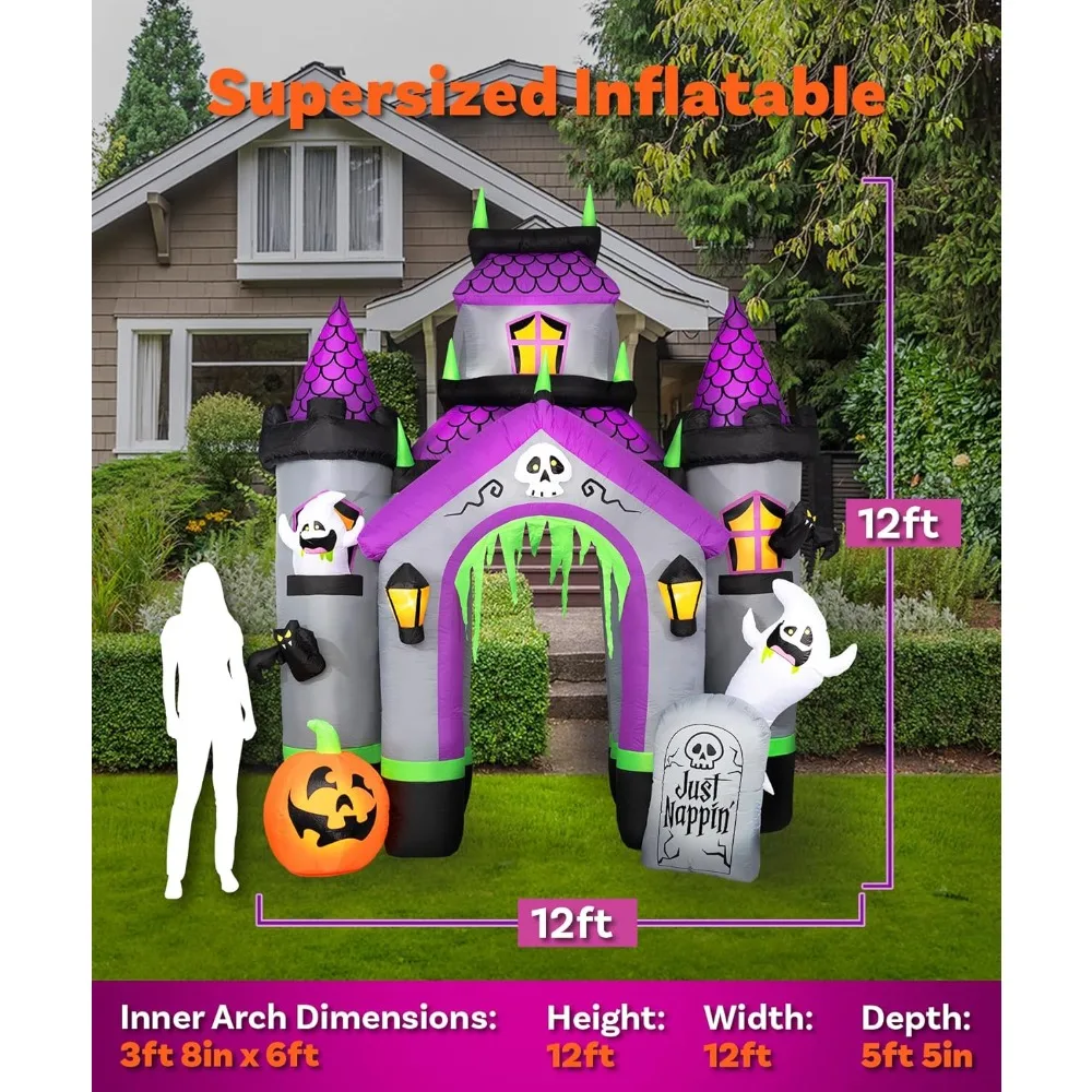 Halloween Inflatables Haunted Castle Archway. Inflatable Halloween Blowups Arch. Premium Inflatable Yard Decorations with LEDs