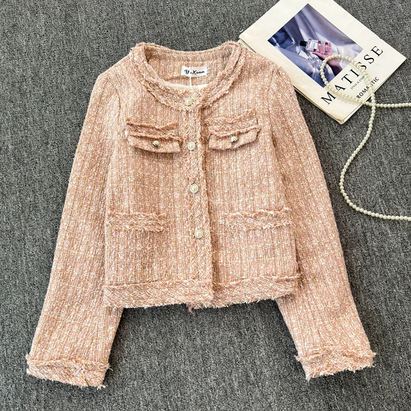 

2024 New Autumn Winter Tweed Jacket For Women Luxury Super Good-Looking Coarse Woolen Coat Single Breasted Long Sleeve Outerwear