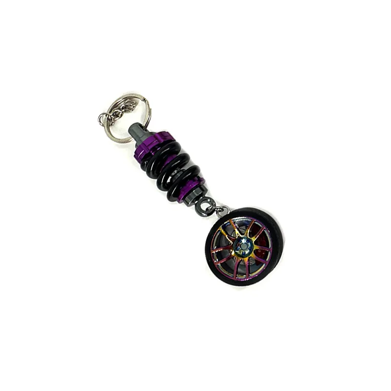 JDM Style Metal Shock Absorber & Wheel Keychain - Car Modification Pendant for Keys & Rearview Mirror