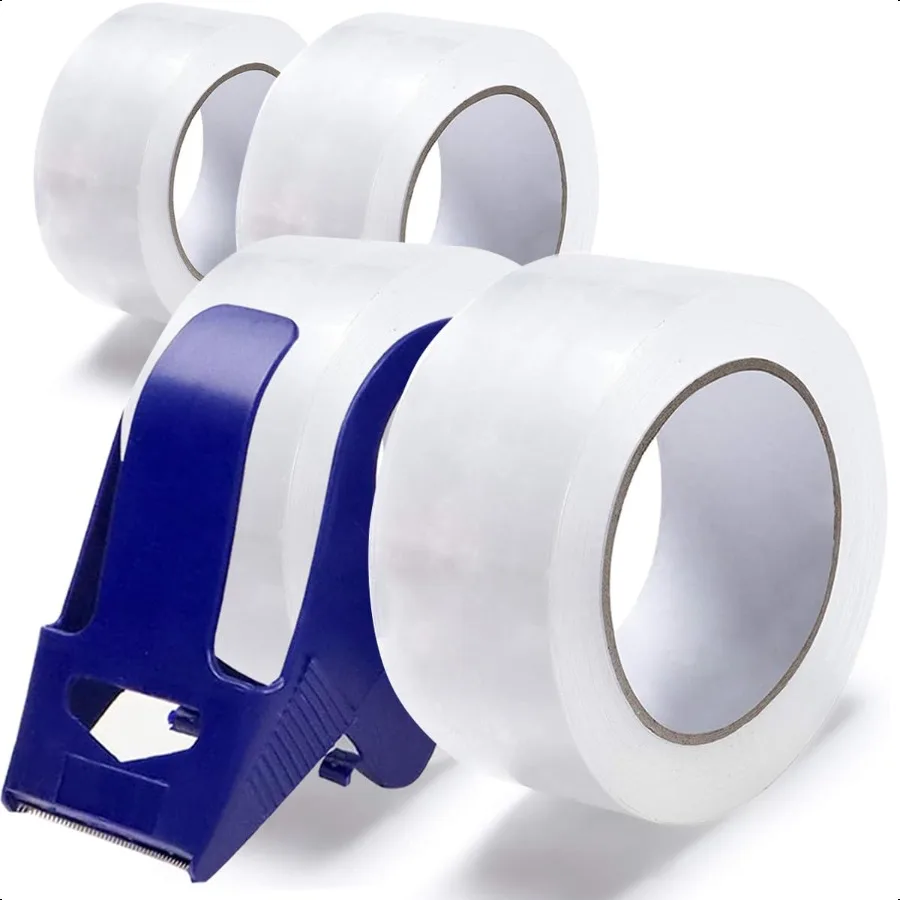 Cinta de embalaje resistente, paquete de 4 con un dispensador, 2,4 mil, 1,88 x 110 yd, recambios de cinta de embalaje para embalaje, envío y correo Cl