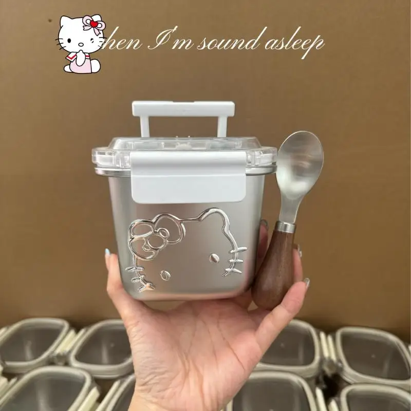 

Kawaii Sanrio аниме хобби Hello Kitty мультфильм из нержавеющей стали коробка для свежести ланч-бокс микроволновая печь с подогревом коробка для бенто подарок на день рождения