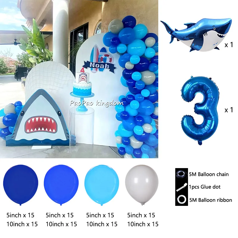 Ocean themed shark dolphin aluminum film arched balloon chain children's birthday party decoration scene view 4