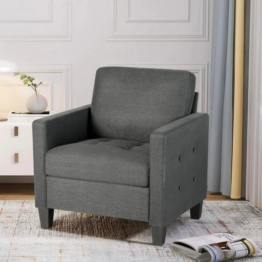 Fabric Armchair for Living Room, Upholstered Reading Chair, Modern Button Tufted Single Sofa with Lounge Seat for Bedroom