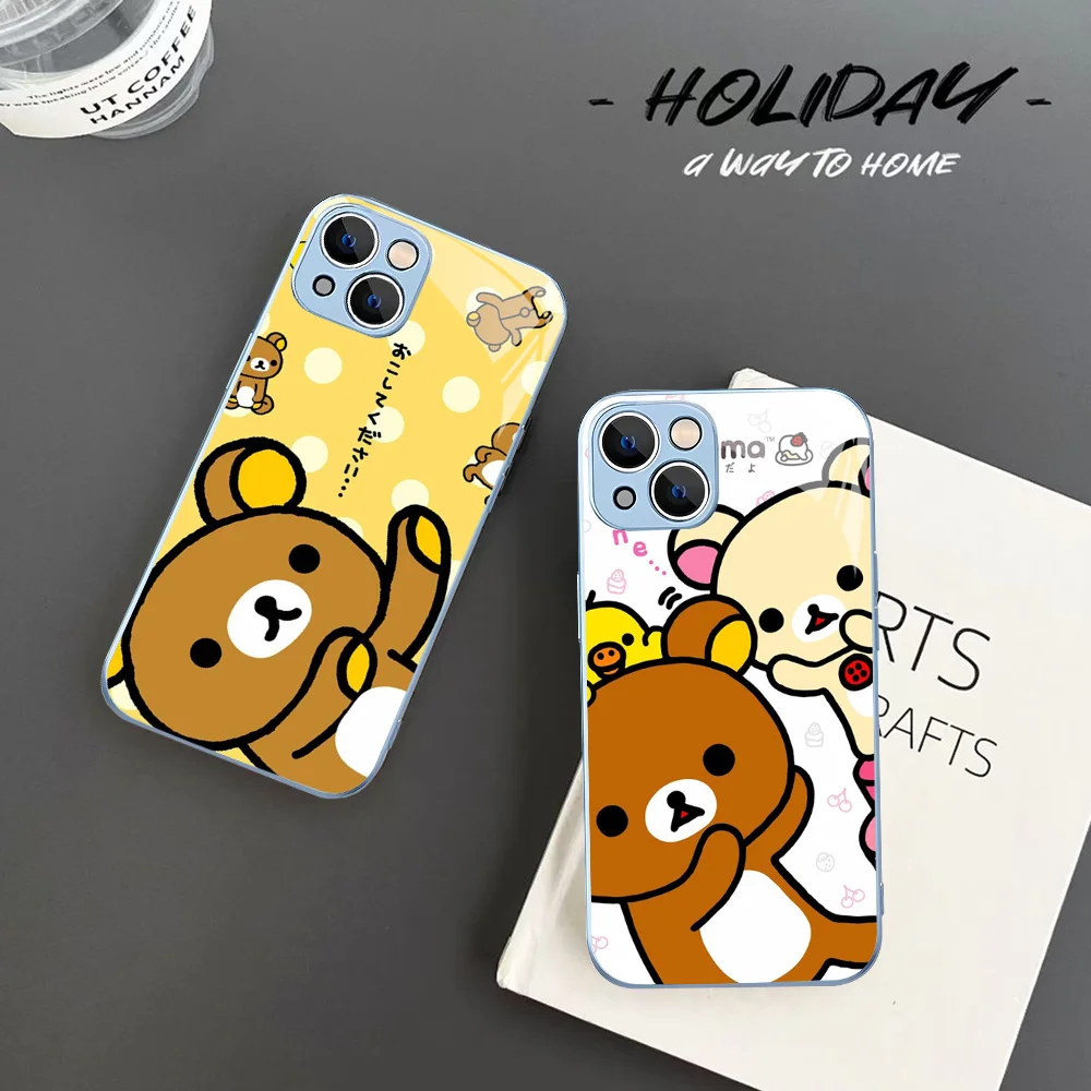 Cute R-Rilakkuma Phone Case For IPhone 14 13 12 Mini 11 Pro XS Max X XR 14 Plus Tempered Glass Cover