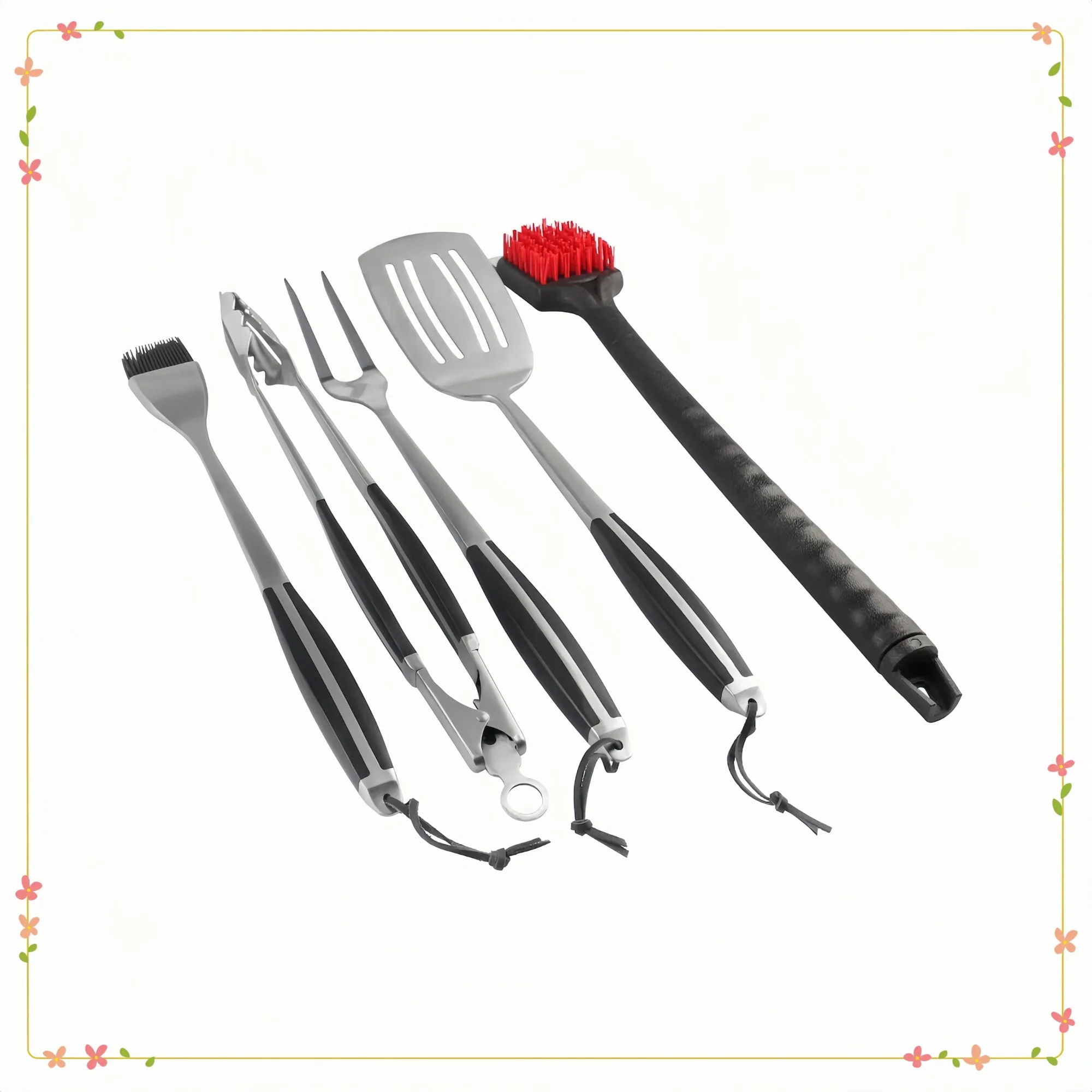 

BBQ Grill & Clean 5pc Premium Tools Set with Spatula, Tong, Basting Brush, BBQ Fork and Grill Brush