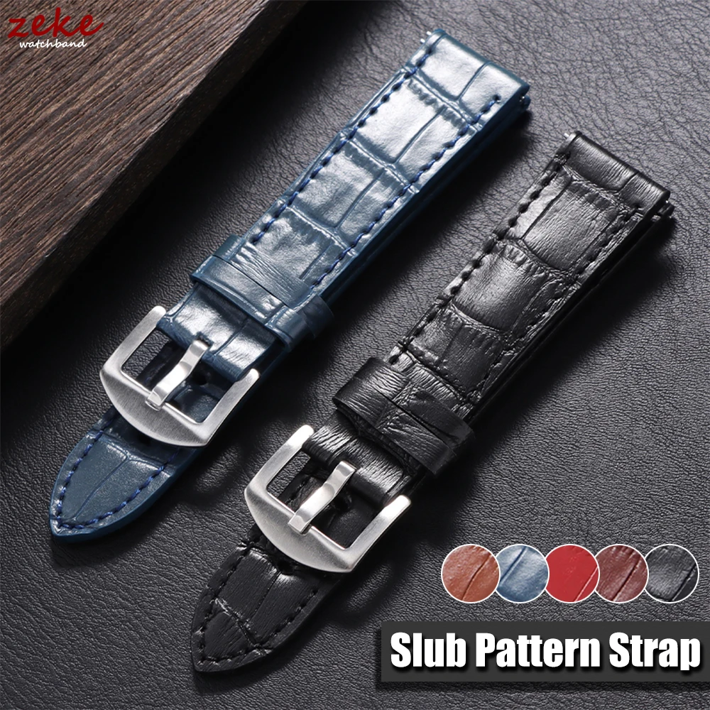 

Slub Pattern Bracelet Genuine Calfskin Leather Watch Strap 18mm 20mm 22mm Universal Watchband for Men Women Watch Accessories