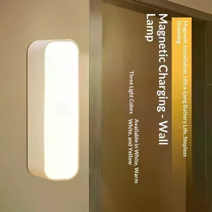 Wireless LED Night Lights USB Rechargeable Three Colors Magnetic Wall Lamp For Wardrobe Room Closet Kitchen Learning Desk Lamp