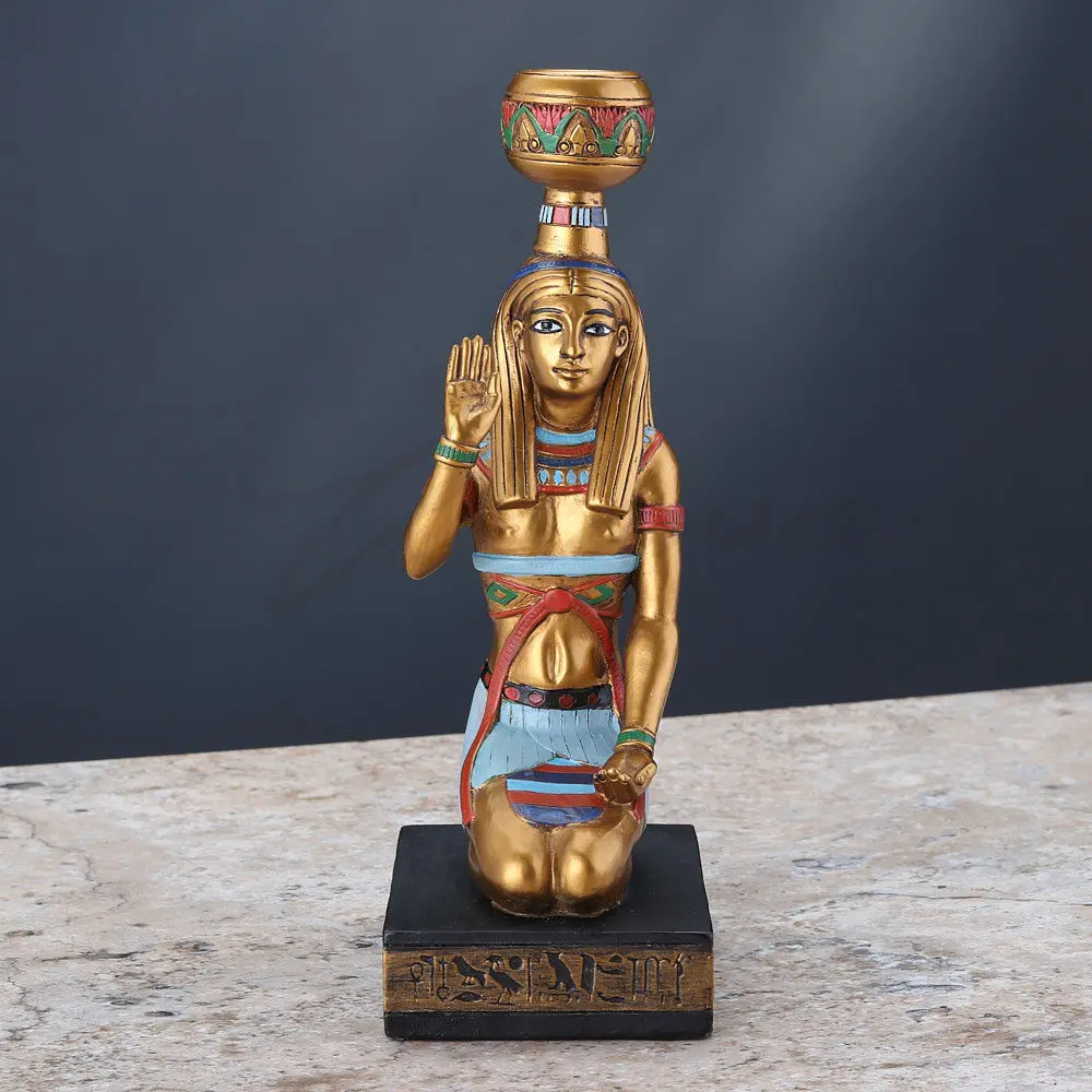 Ancient Egyptian Kneeling Servant Statue Hand Painted Resin Figurine Egypt Pharaoh Attendant Sculpture Home Office Decor Gift