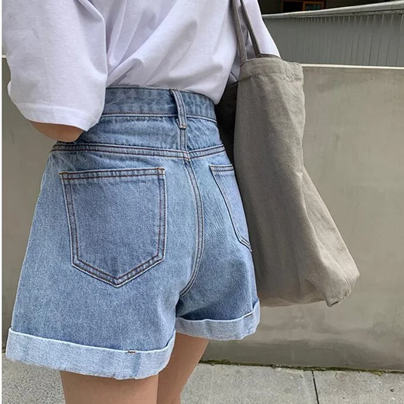 ZMZBCH Summer High Waist Denim Shorts Women Casual Loose Ladies Fashion Plus Size Elastic Waist Wide Leg Short Jeans Female