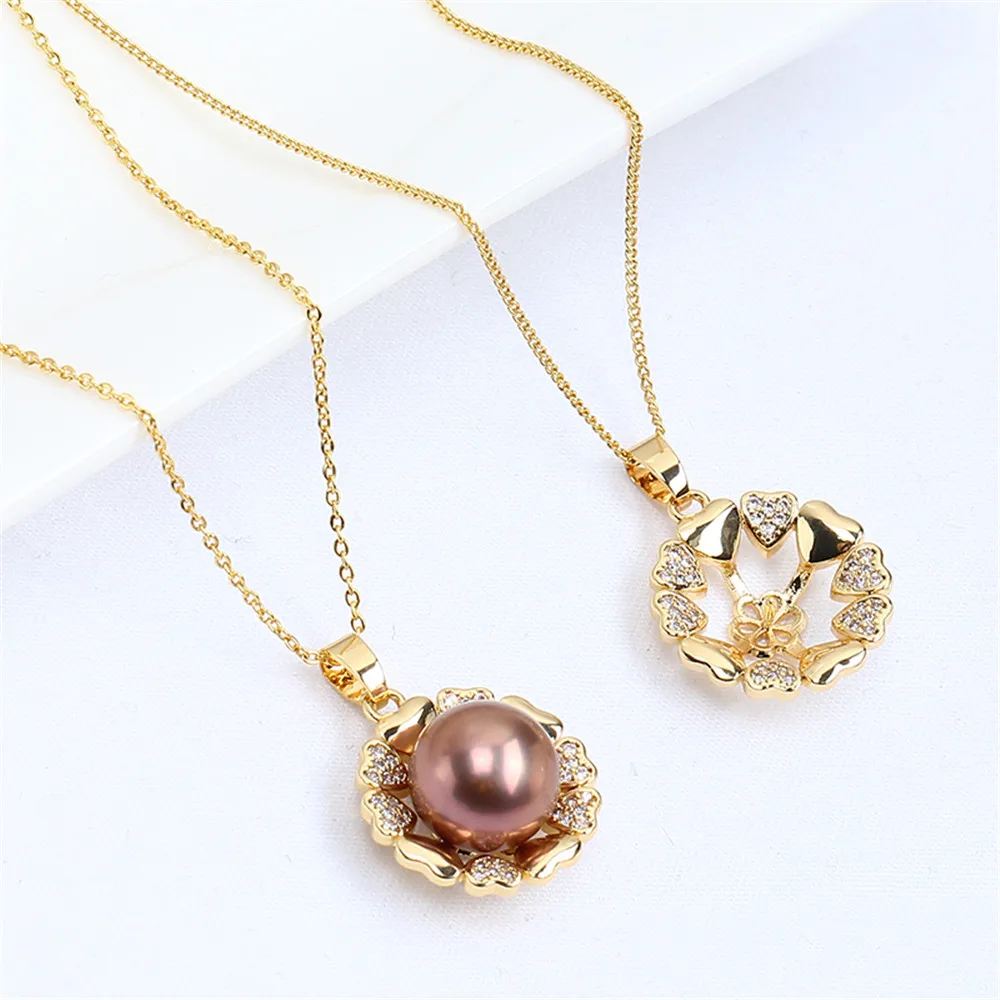 

Domestically Produced 14k Gold Coated Gold Injected Color Large Flower Pearl Zircon Necklace Pendant Empty Holder DIY Accessorie