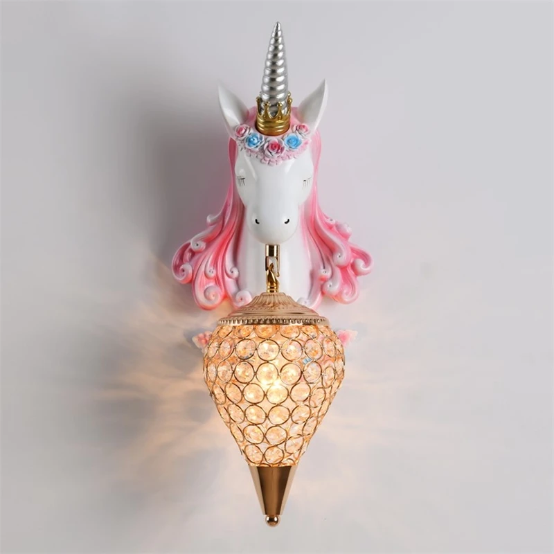 Nordic Cartoon Unicorn Wall Lamps Creative Design Interior Boys and Girls' Lamp for Bedroom Bedside LED Home Decoration Lights