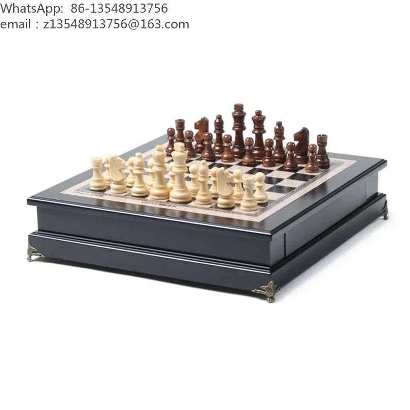Wooden International Chess Set with Drawer Storage, Premium Tournament Chess Board Pieces Kit for Student Gift Puzzle Game