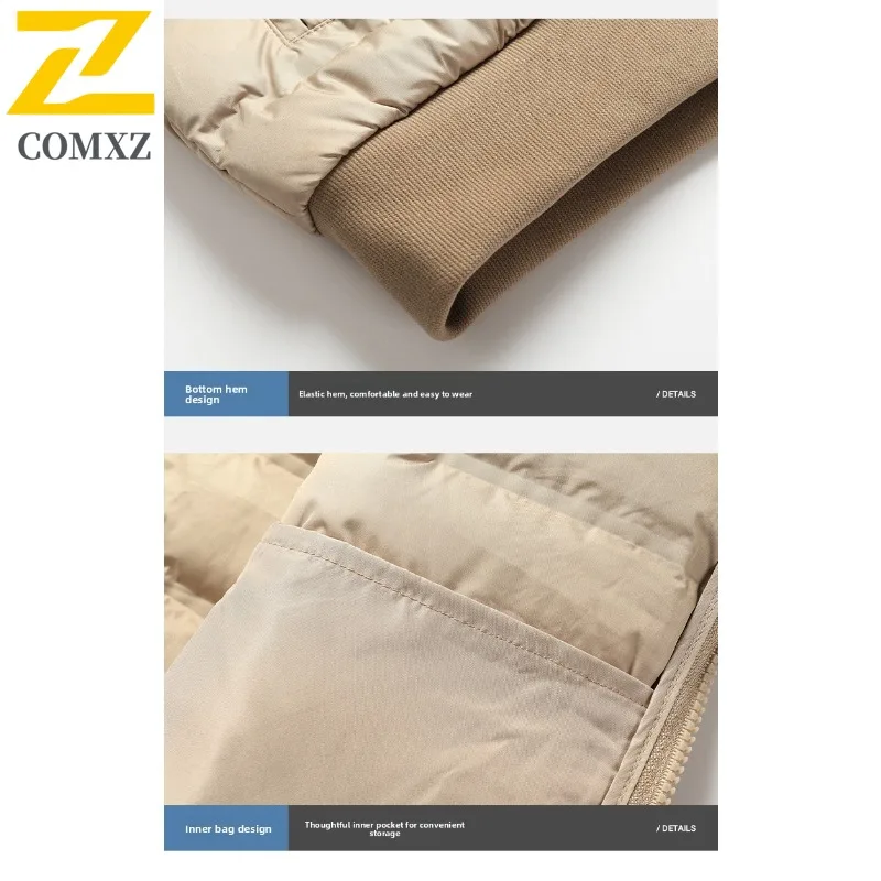 COMXZ Winter Mens Puffer Jacket Classics Hooded Camping Sleeve Puffer Coat Plus Size Durable Warm Quality Winter Outerwear