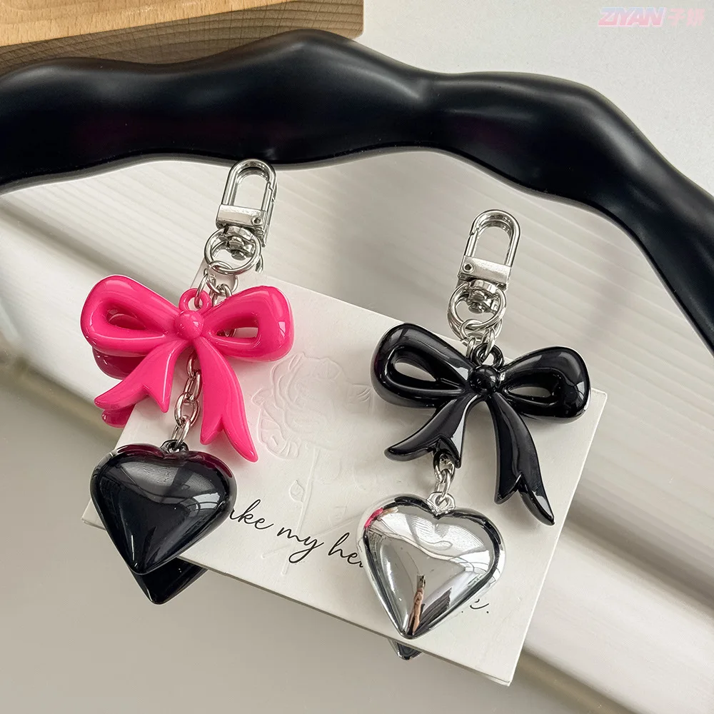 Y2K Bowknot Heart Bag Hangings Accessories Key Chains for Women Spice Girls Bag Ornament Keyrings Punk Polychrome Cute Keychain