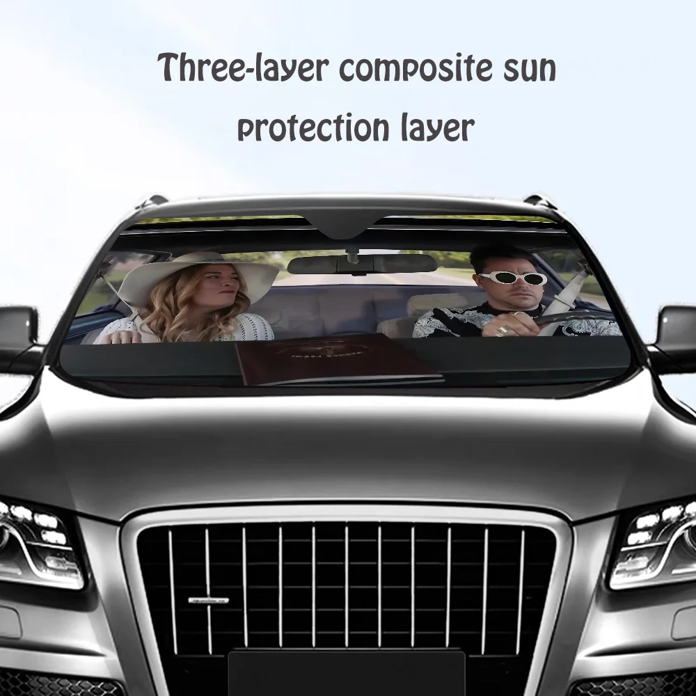 فيلم S-Schitts Creek سيارة ظلة الزجاج الأمامي الشمس الظل شخصية صورة كتلة الأشعة فوق البنفسجية قناع حامي #1