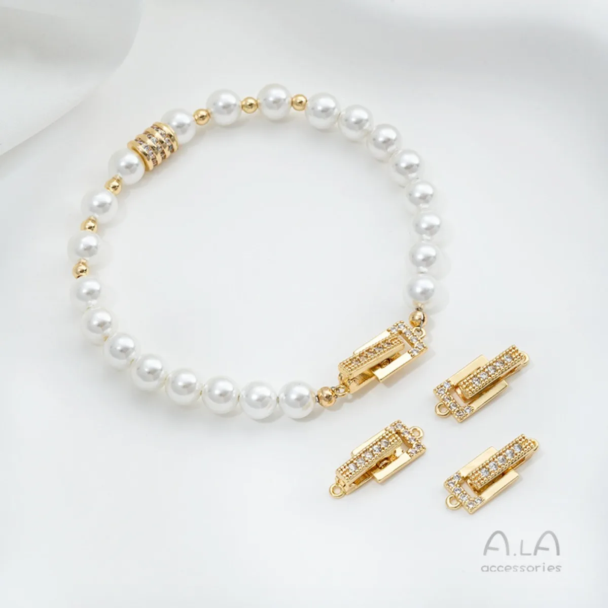 Brass 14K Gold Plated Rectangle CZ Pearl Toggle Clasp DIY Bracelet Necklace Jewelry Connector Accessories