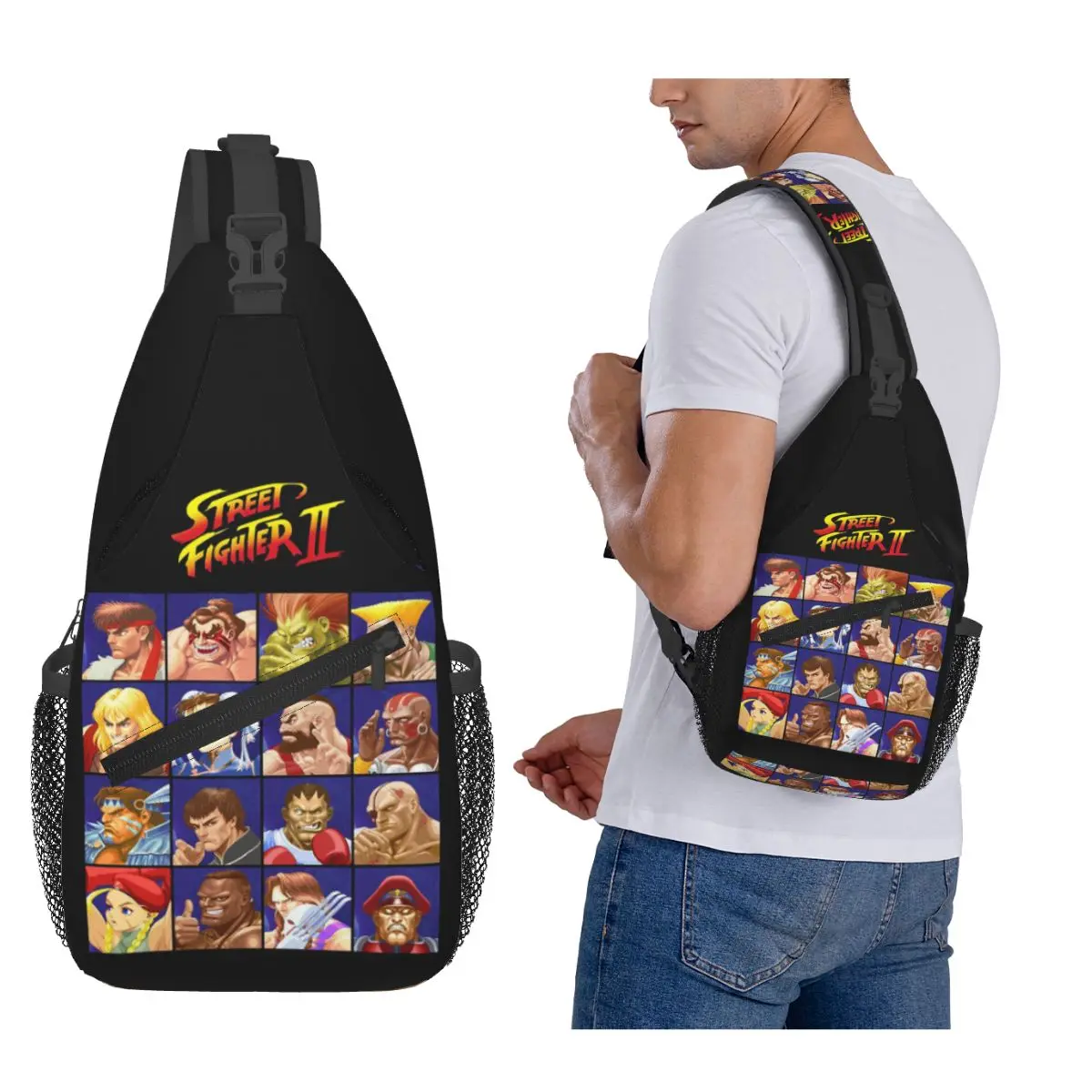 

Defeated Portraits Super Street Fighter Chest Bag Men Sling Crossbody Backpack Chest Bag Traveling Hiking Daypack Shoulder Bag