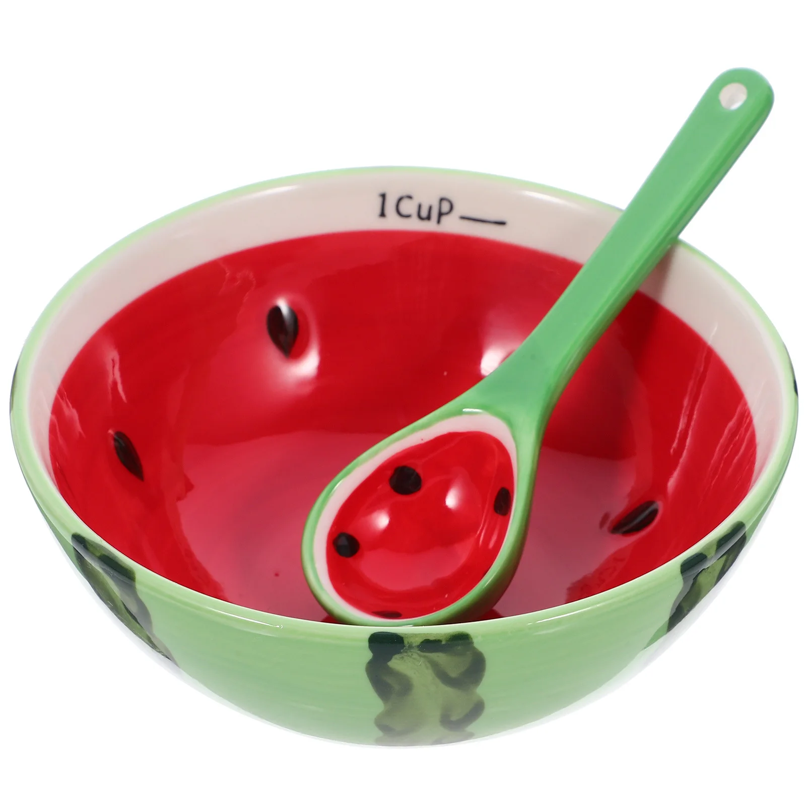 

1Set Ceramic Bowl Spoon Set Watermelon Design Food Serving Bowl Soup Salad Ramen Kitchen Gadgets Ceramic Bowls
