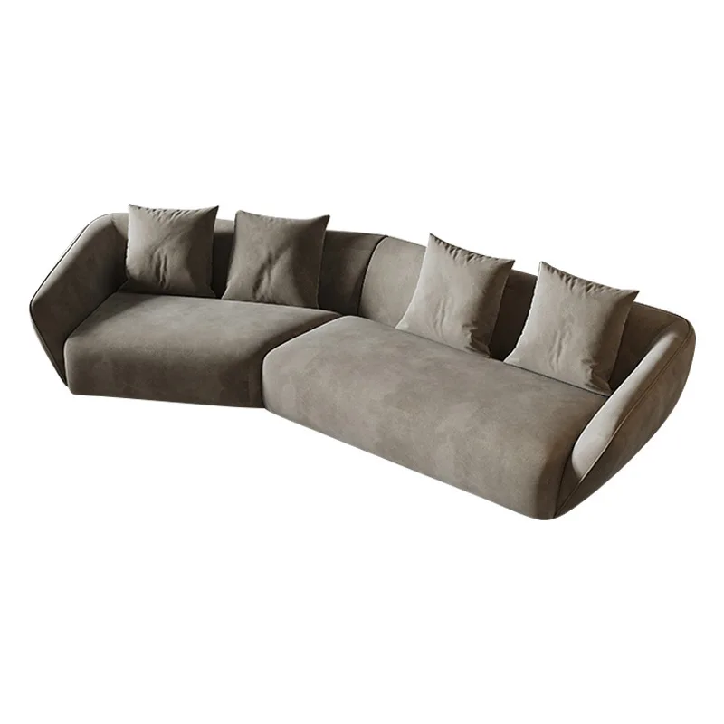 

Small apartment fabric curved sofa living room modern Italian three or four people special-shaped cream style frosted fabric