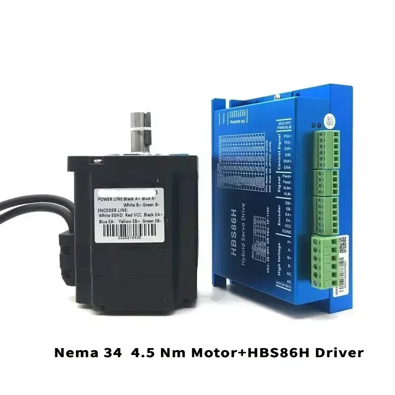 NONE GERMAN WAREHOUSE NEMA 34 Schrittmotor-Kit mit geschlossenem Regelkreis, 4,5 Nm/8,5 Nm/12 Nm HBS86H-Treiber mit hohem Drehmoment und 400 W Netzteil für CNC-Automatisierung 5
