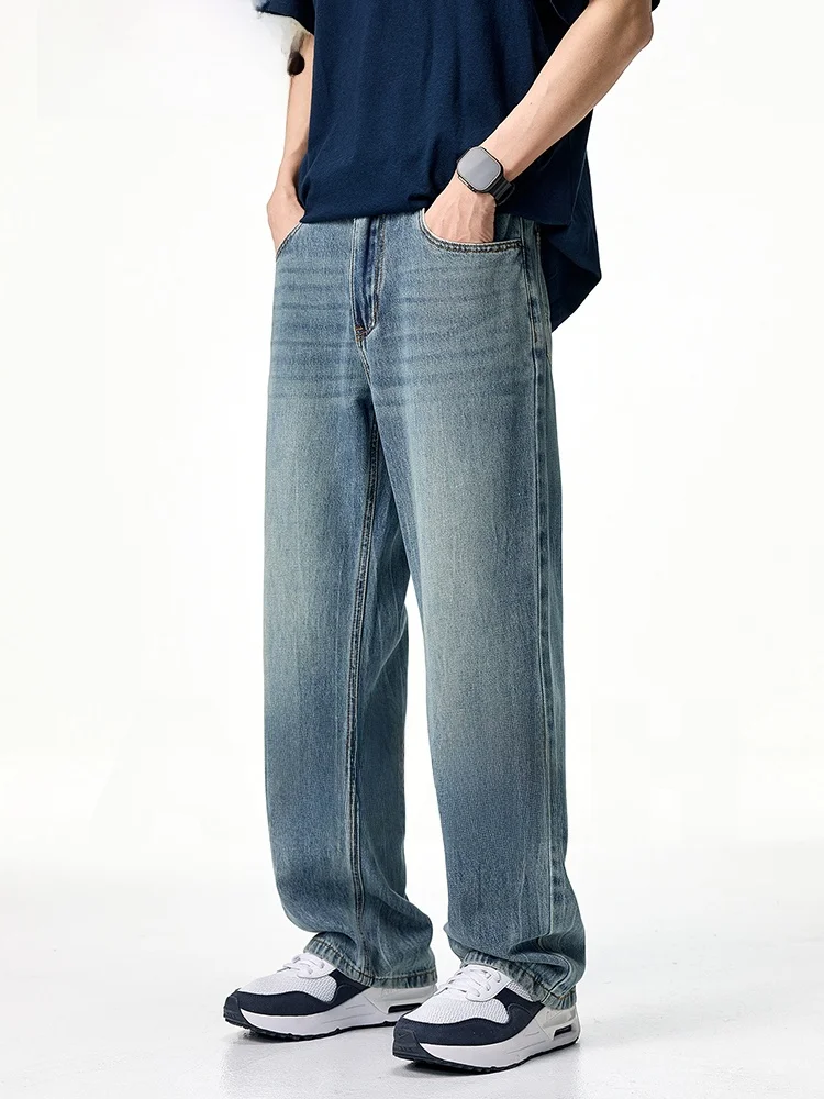 

Мужские джинсы AHAH в американском ретро-стиле, прямые, из вискозы, осенне-зимние, высококачественные, широкие брюки, повседневные, свободного кроя