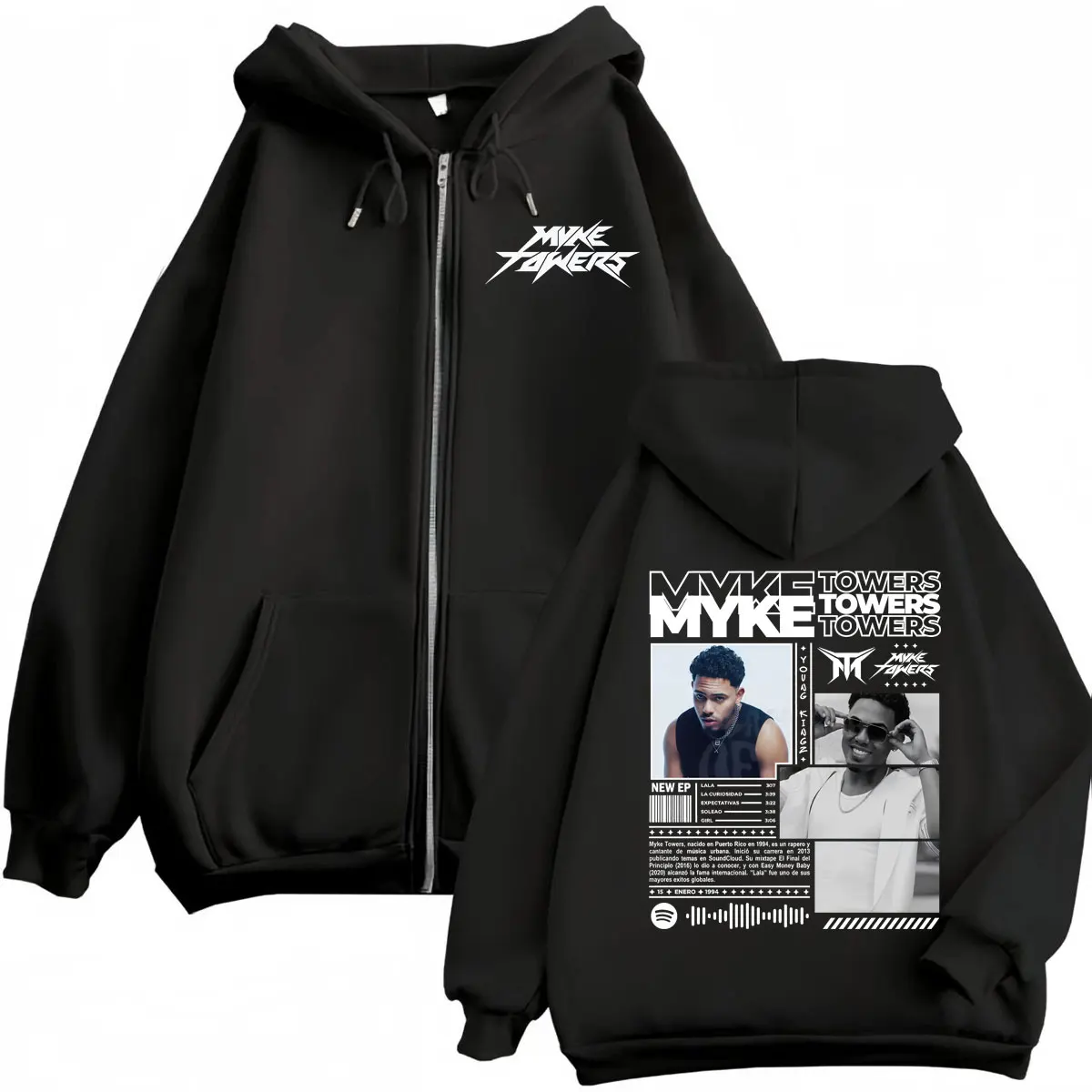 

Rapper Myke Towers Tour 2025 Graphic Zipper Hoodie Hip Hop Vintage Zip Up Hooded Weatshirts Men Women Casual Fashion Pullovers