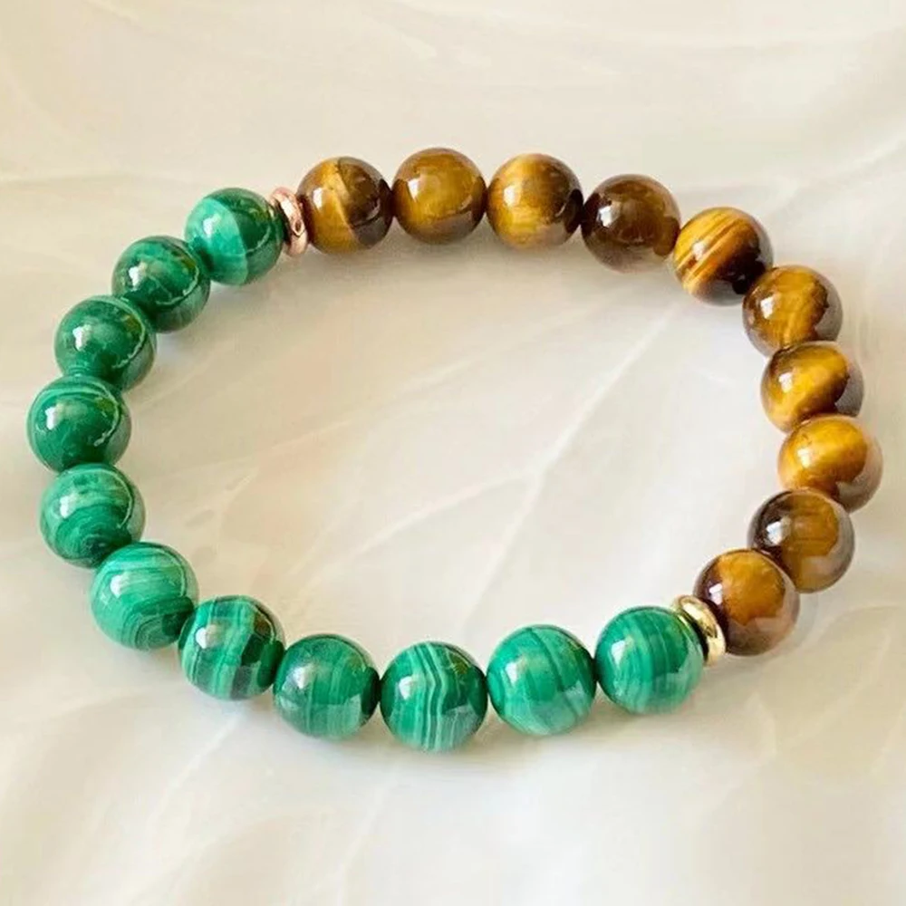 MG2194 8 MM AAA Grade Malachite Tiger's Eye Double Beaded Bracelet Mens Womens Energy Protection Jewelry