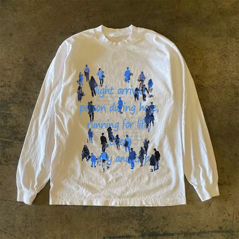 Long Sleeve 310 Pure Cotton Men's T-Shirt Upward Hero Non-Light American Style Couple's T-Shirt Youth Loose Fit Printed Tee