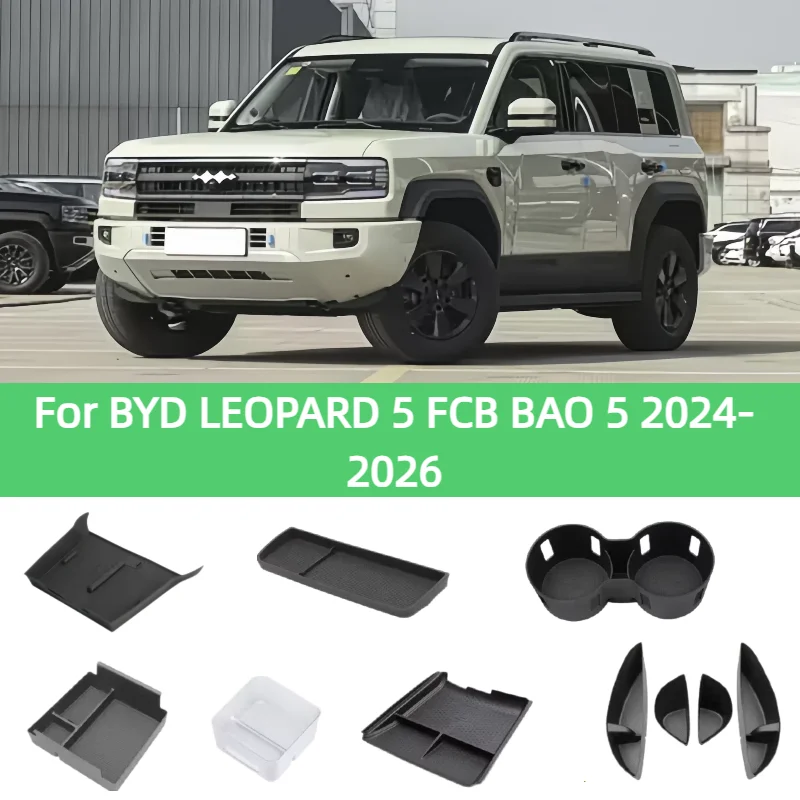 Car Armrest Box Storage Door Organizer Barrel For BYD LEOPARD 5 FCB BAO 5 2024-2026 Under Centrol Control Tray Water Cup Holder
