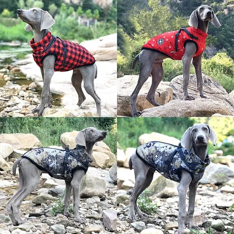 Large Pet Dog Jacket With Harness Winter Warm Dog Clothes For Labrador Waterproof Big Dog Coat Chihuahua French Bulldog Outfits