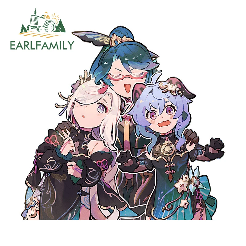 

EARLFAMILY 13cm X 12.4cm for Genshin Chibi Cute Ganyu Car Stickers Creative Personality Decals Scratch-Proof Bumper Laptop Decor