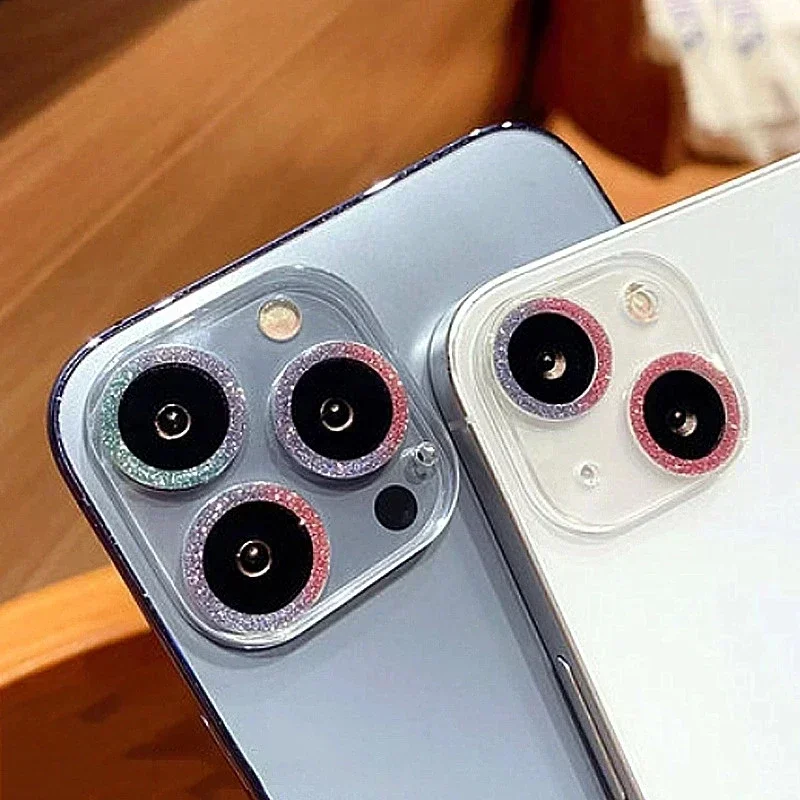 iPhone 17 16 15 Pro Max 12 Mini Plus 16 Pro 13Pro iPhone 15用 グリッターブリンブリンカメラレンズプロテクター 強化ガラスフルカバー
