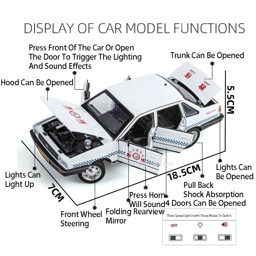 1:24 SANTANA Police Car Model Toys Miniature Alloy Diecast Coach Cars Shock Absorption with 6 Doors Opened Vehicles Kids Gifts