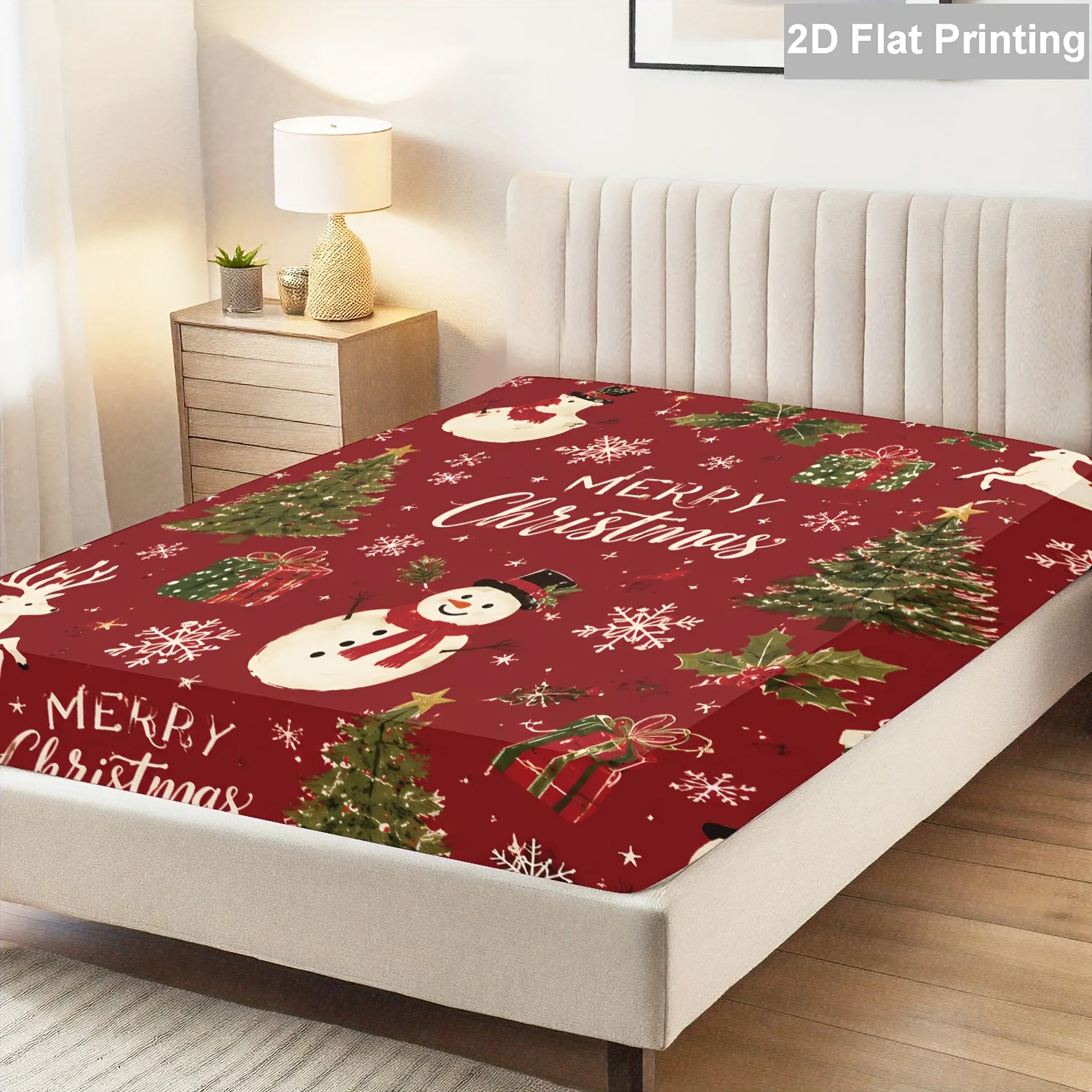 Christmas Winter Wonderland Snowman Bed Sheet Mattress Protector, Breathable Polyester Material (includes 1 bed sheet + 2 pillowcases), Mattress Protector, Elastic Bed Sheet Style, Protective Cover, Mattress Protector, Bed Sheet Style Bedding, Christmas Theme Bedding