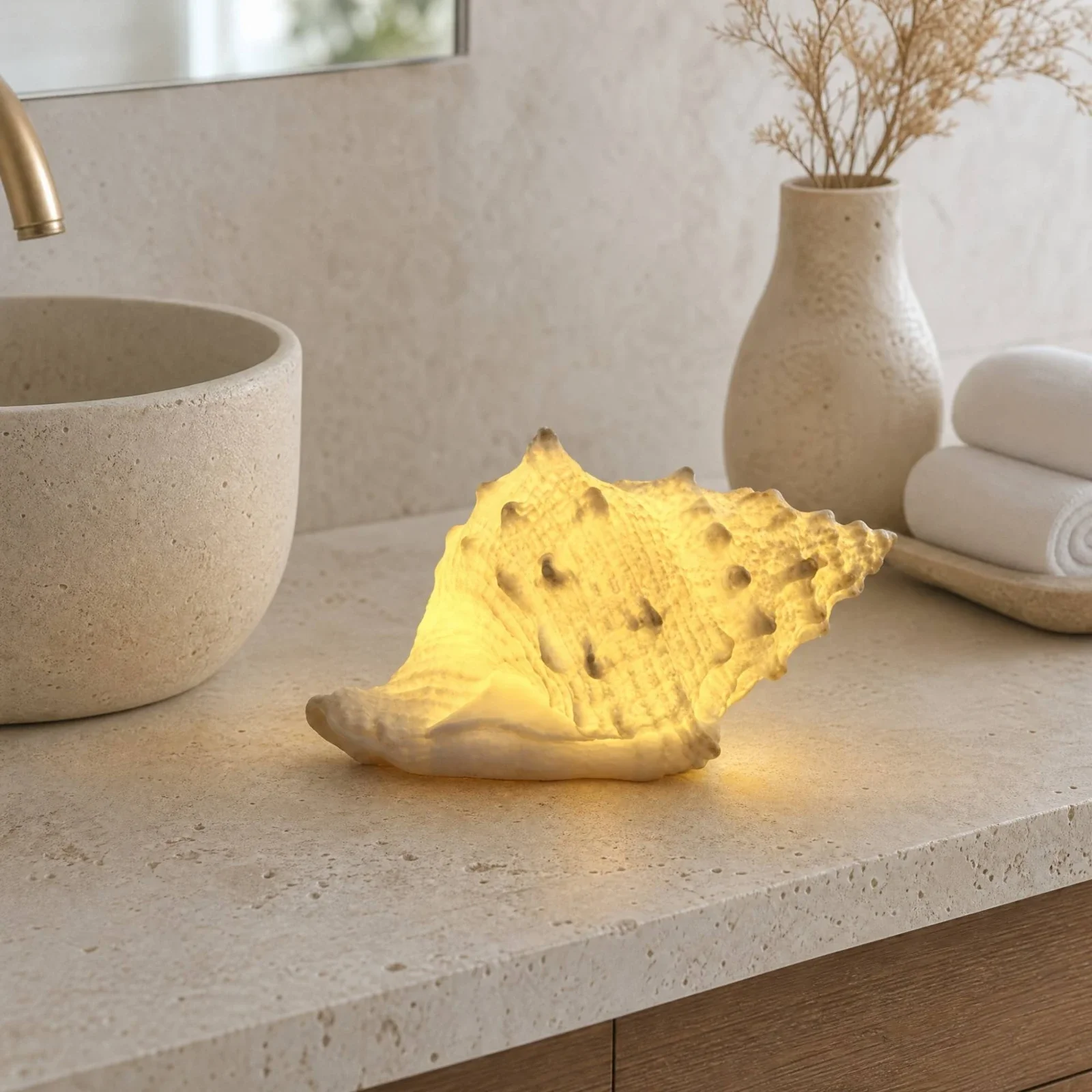 Lighted Decor Sculptural Glowing Shell Decor with Freestanding Base Illuminated Seashell Ornament for Garden, Tabletop