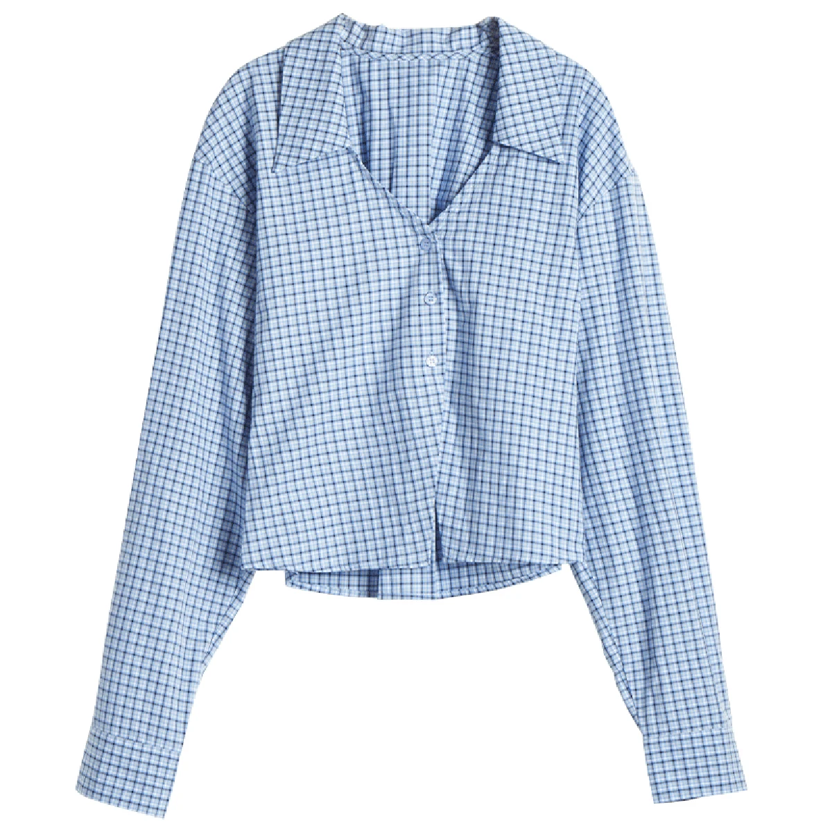 OLrain 100% Cotton Blue Plaid Womens Shirt 2025 Fashion Long Sleeve Turn Down Collar Button Slit Retro Slim Blouses M57CC95856