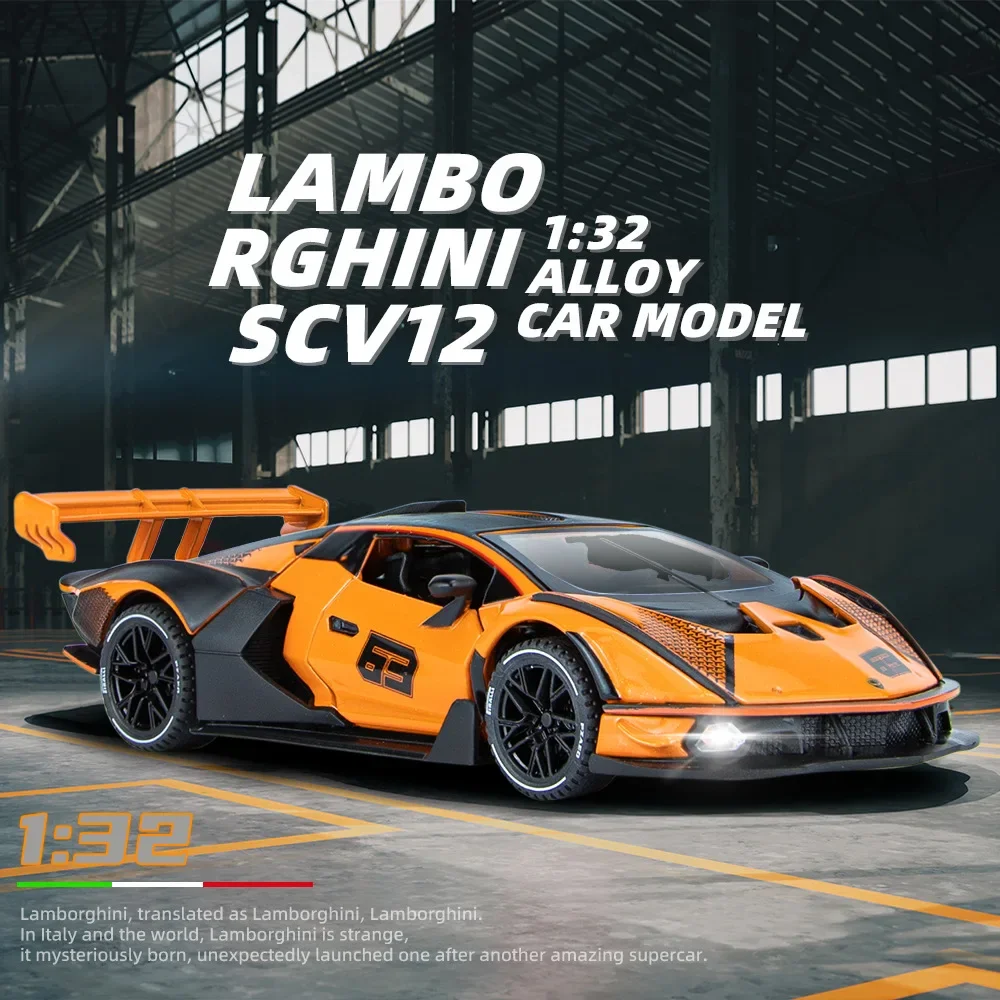 1:32 Lamborghini SCV12 Sports car Simulation Diecast Metal Alloy Model car Sound Light Pull Back Collection Kids Toy Gifts A542