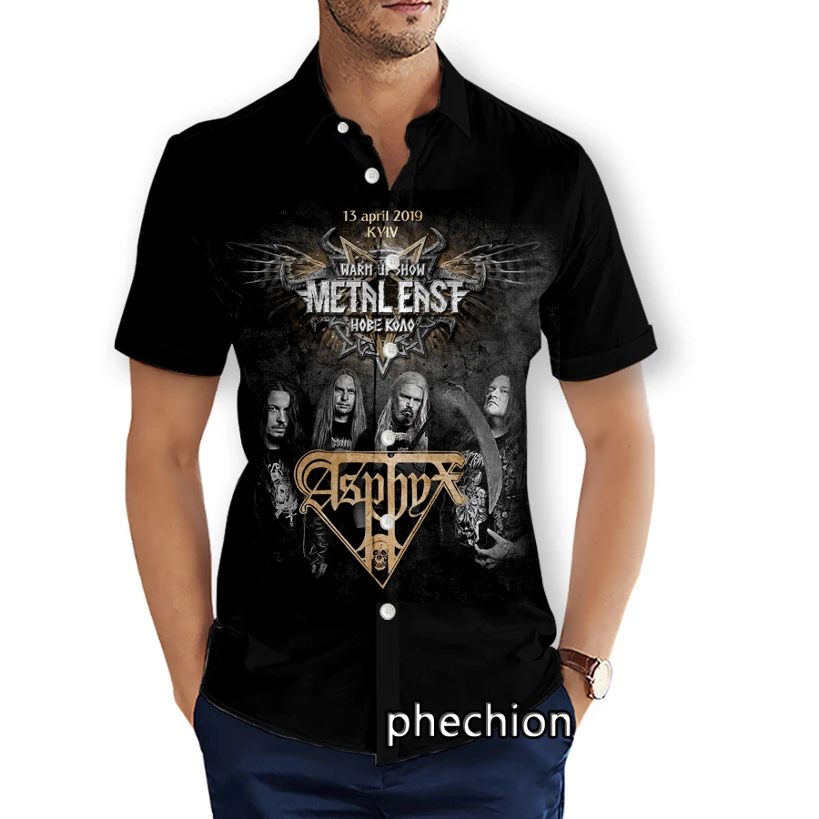 Phechion Heren Korte Mouw Strand Shirts Asphyx Band 3d Print Casual Shirts Mode Streetwear Heren Tops X219