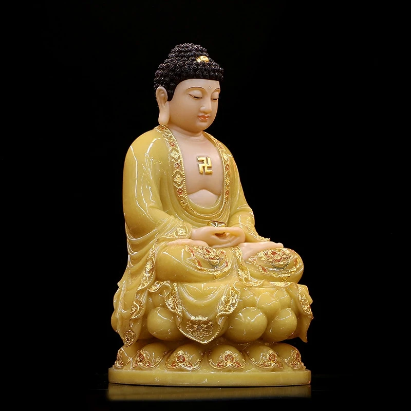 30CM LARGE- Buddhist high-grade Sakyamuni Buddha yellow jade gilding Sculpture statue Home SHOP TOP efficacious Talisman Mascot