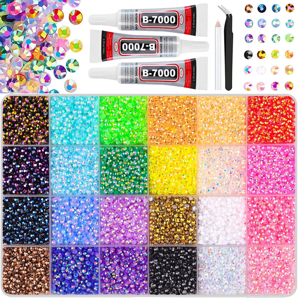 Resin Craft Kit - Zestaw 3mm 24-kolorowych olśniewających kryształków AB